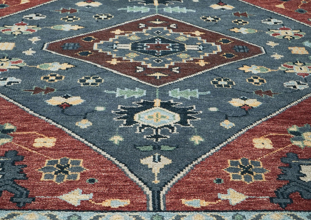 9x12 Blue, Rust, Brown Color Hand Knotted Oushak Wool Traditional Oriental Rug