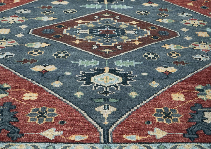 9x12 Blue, Rust, Brown Color Hand Knotted Oushak Wool Traditional Oriental Rug