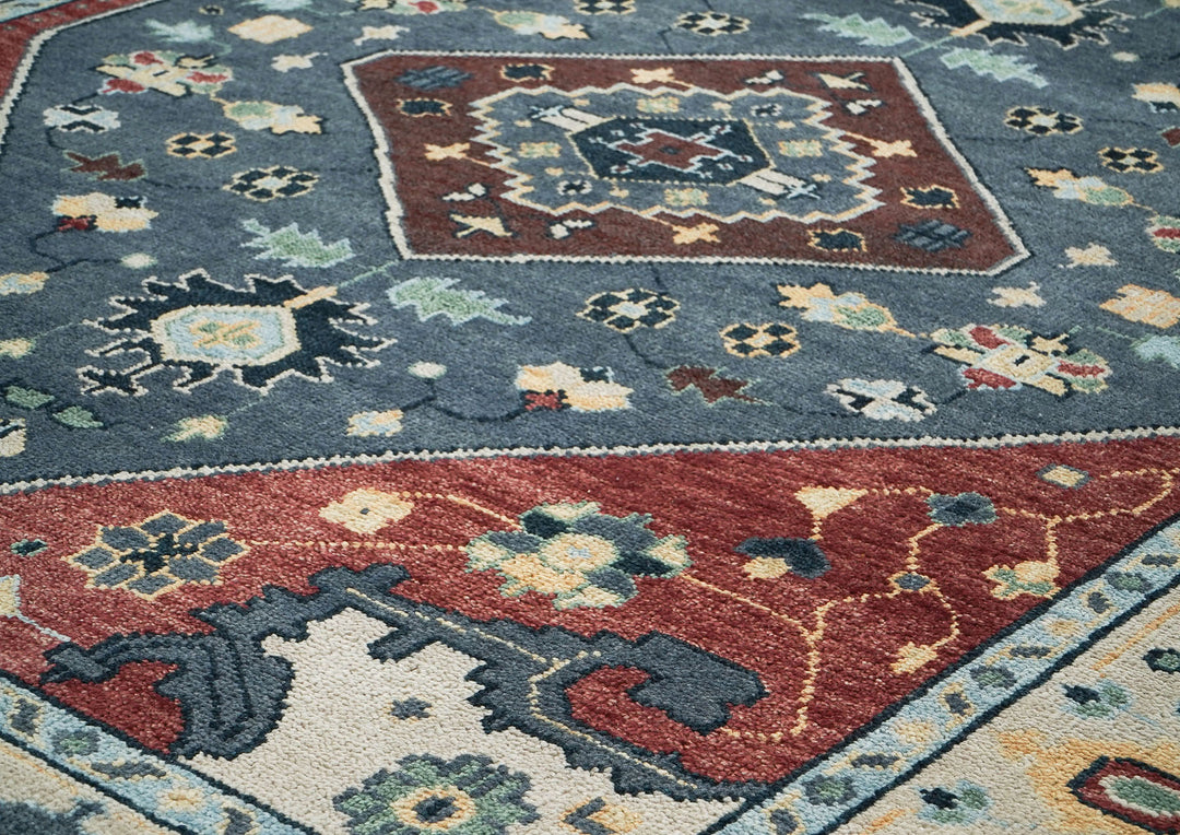 9x12 Blue, Rust, Brown Color Hand Knotted Oushak Wool Traditional Oriental Rug