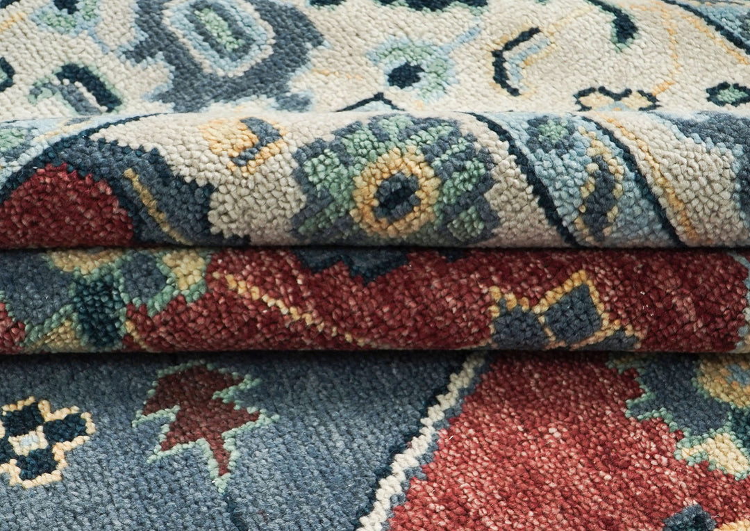 9x12 Blue, Rust, Brown Color Hand Knotted Oushak Wool Traditional Oriental Rug