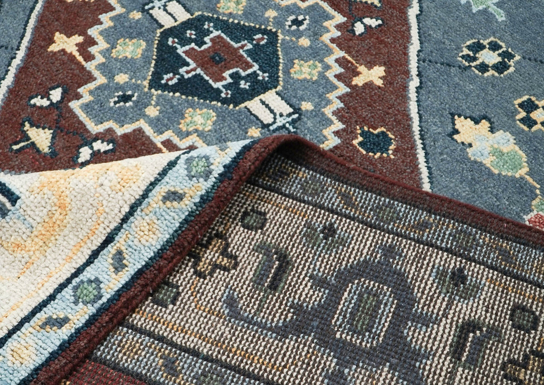 9x12 Blue, Rust, Brown Color Hand Knotted Oushak Wool Traditional Oriental Rug