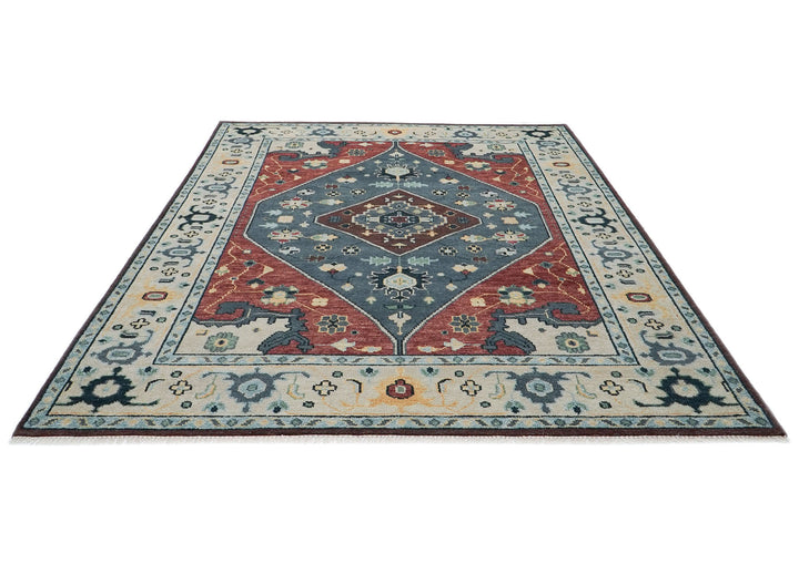 9x12 Blue, Rust, Brown Color Hand Knotted Oushak Wool Traditional Oriental Rug