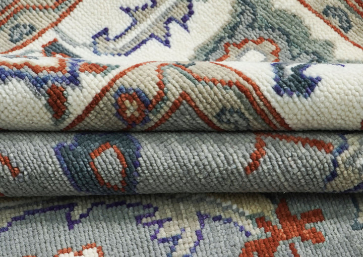 9x12 Slate, Ivory, Rust Color Hand Knotted Oushak Wool Transitional Oriental Rug