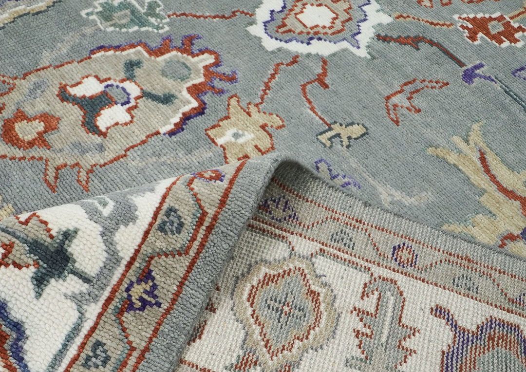 9x12 Slate, Ivory, Rust Color Hand Knotted Oushak Wool Transitional Oriental Rug