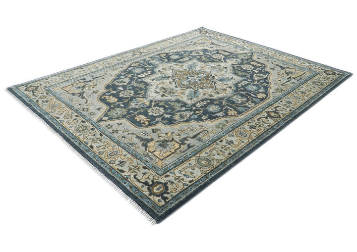 9x12 Blue, Gray, Slate Color Hand Knotted Oushak Wool  Oriental Rug