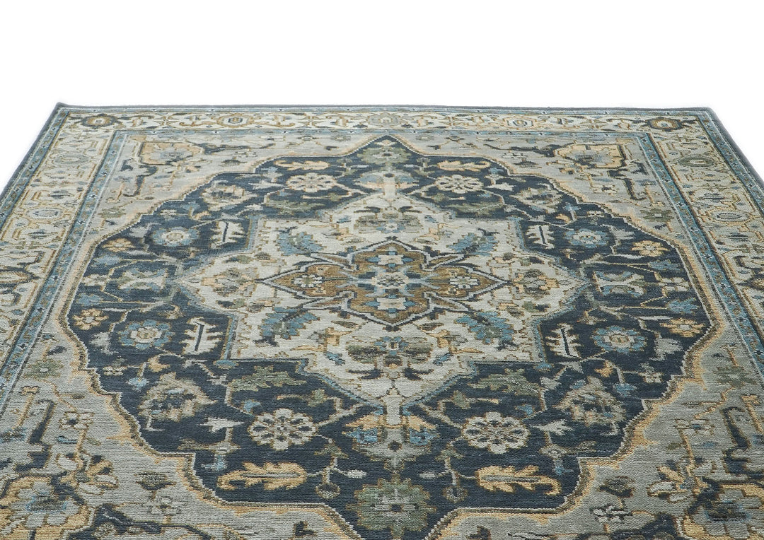 9x12 Blue, Gray, Slate Color Hand Knotted Oushak Wool  Oriental Rug