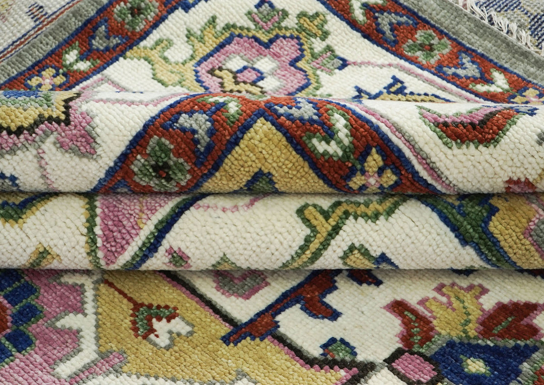 10x14 Ivory, Gray, Rust Color Hand Knotted Oushak Wool  Oriental Rug