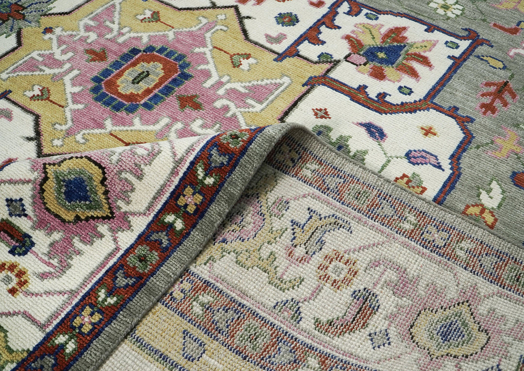 10x14 Ivory, Gray, Rust Color Hand Knotted Oushak Wool  Oriental Rug