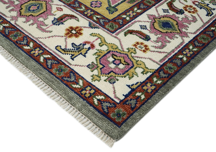 10x14 Ivory, Gray, Rust Color Hand Knotted Oushak Wool  Oriental Rug
