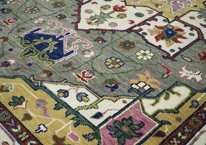 10x14 Ivory, Gray, Rust Color Hand Knotted Oushak Wool  Oriental Rug