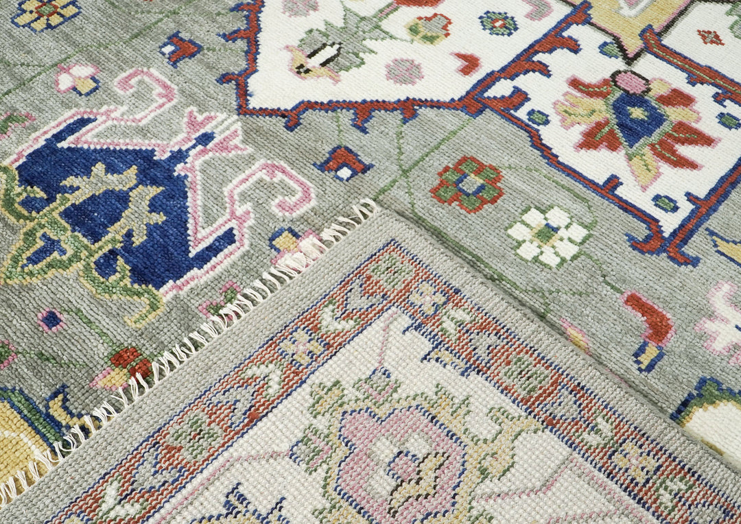 10x14 Ivory, Gray, Rust Color Hand Knotted Oushak Wool  Oriental Rug