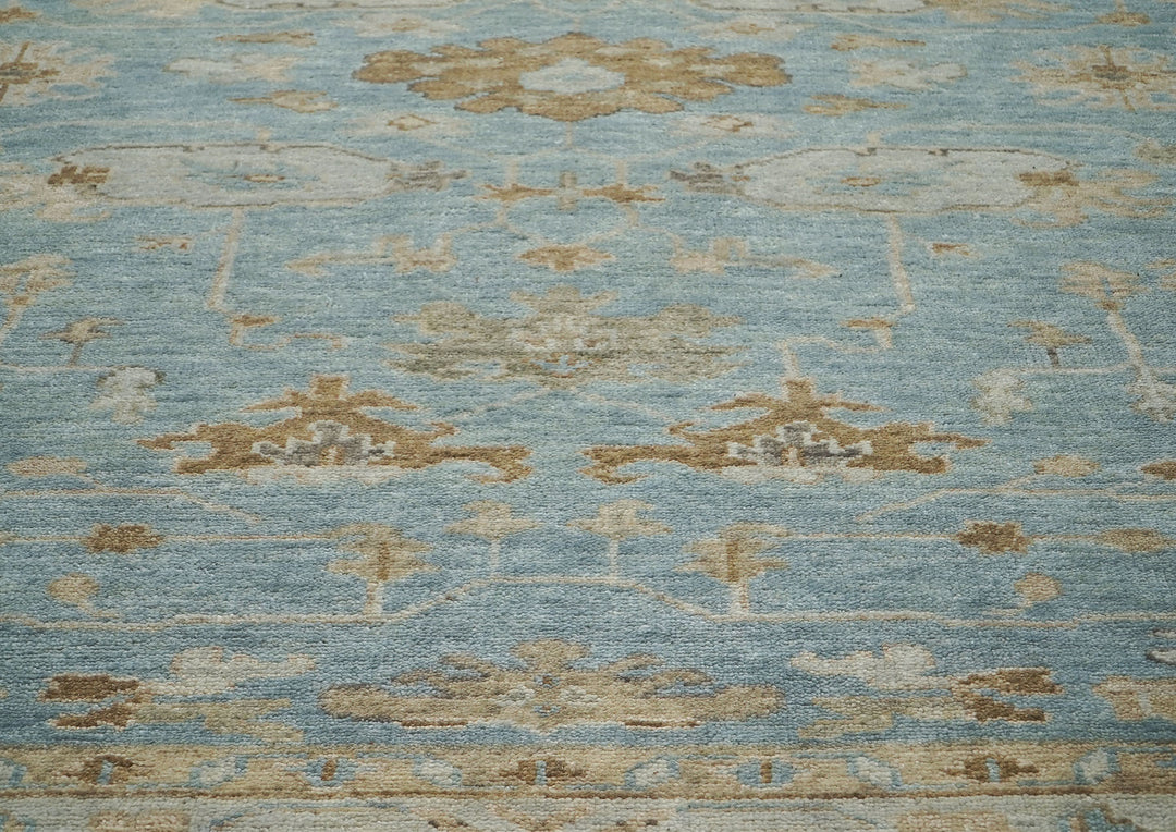 9x12 Blue, Gray, Brown Color Hand Knotted Oushak Wool Transitional Oriental Rug