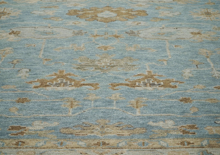 9x12 Blue, Gray, Brown Color Hand Knotted Oushak Wool Transitional Oriental Rug