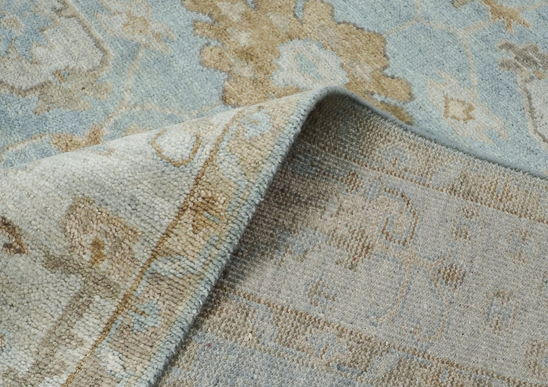 9x12 Blue, Gray, Brown Color Hand Knotted Oushak Wool Transitional Oriental Rug