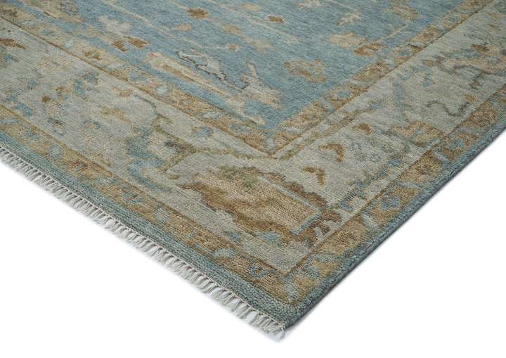 9x12 Blue, Gray, Brown Color Hand Knotted Oushak Wool Transitional Oriental Rug