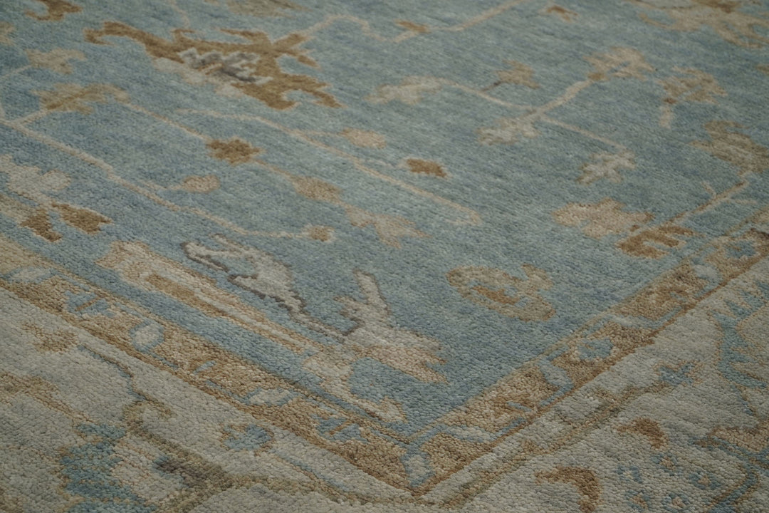 9x12 Blue, Gray, Brown Color Hand Knotted Oushak Wool Transitional Oriental Rug