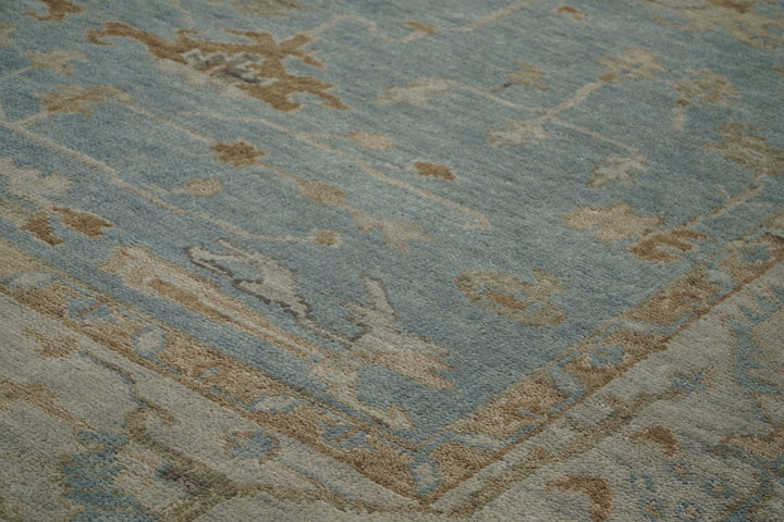 9x12 Blue, Gray, Brown Color Hand Knotted Oushak Wool Transitional Oriental Rug