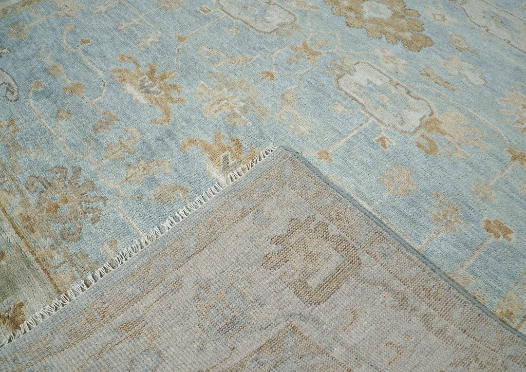 9x12 Blue, Gray, Brown Color Hand Knotted Oushak Wool Transitional Oriental Rug
