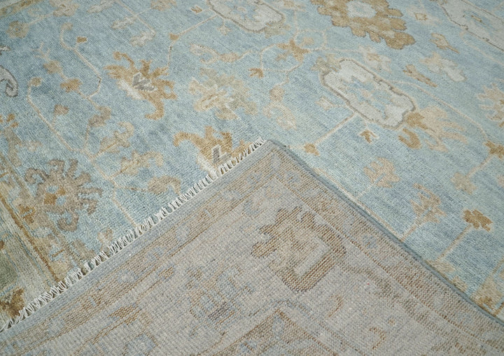 9x12 Blue, Gray, Brown Color Hand Knotted Oushak Wool Transitional Oriental Rug
