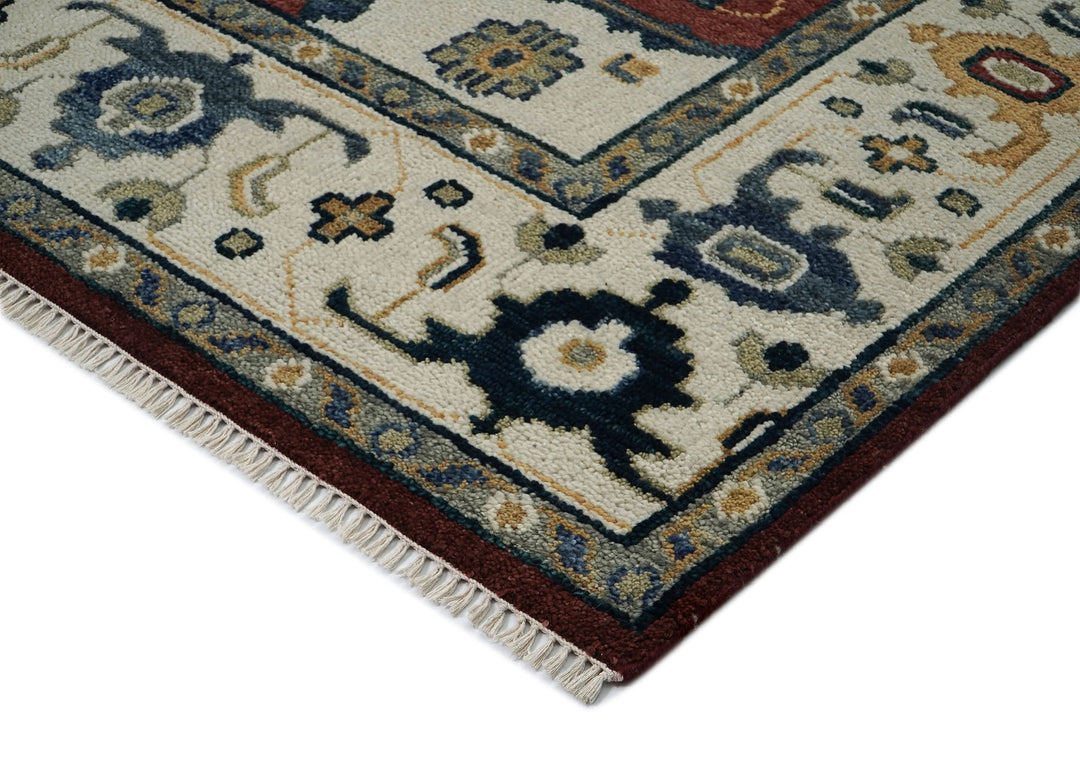 9x12 Blue, Burnt Orange, Brown Color Hand Knotted Oushak Wool Traditional Oriental Rug
