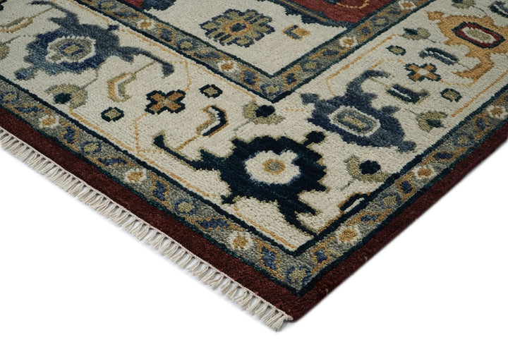 9x12 Blue, Burnt Orange, Brown Color Hand Knotted Oushak Wool Traditional Oriental Rug