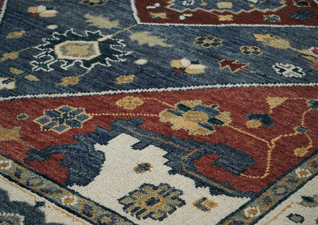 9x12 Blue, Burnt Orange, Brown Color Hand Knotted Oushak Wool Traditional Oriental Rug