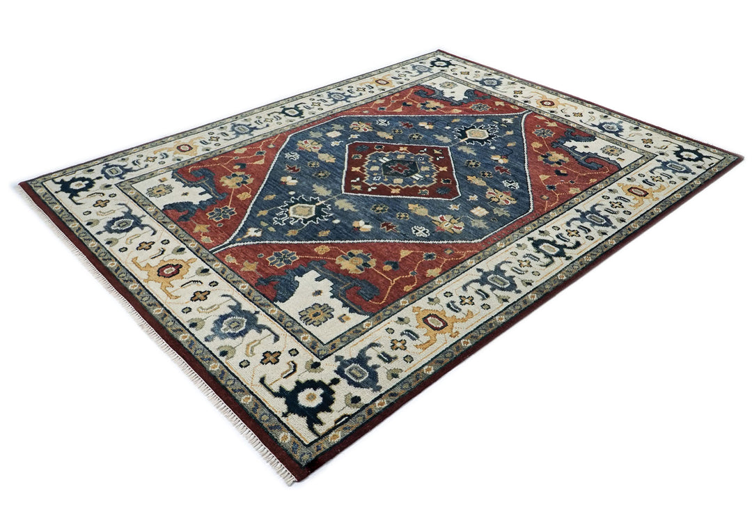 9x12 Blue, Burnt Orange, Brown Color Hand Knotted Oushak Wool Traditional Oriental Rug