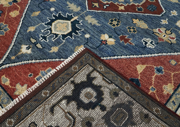 9x12 Blue, Burnt Orange, Brown Color Hand Knotted Oushak Wool Traditional Oriental Rug