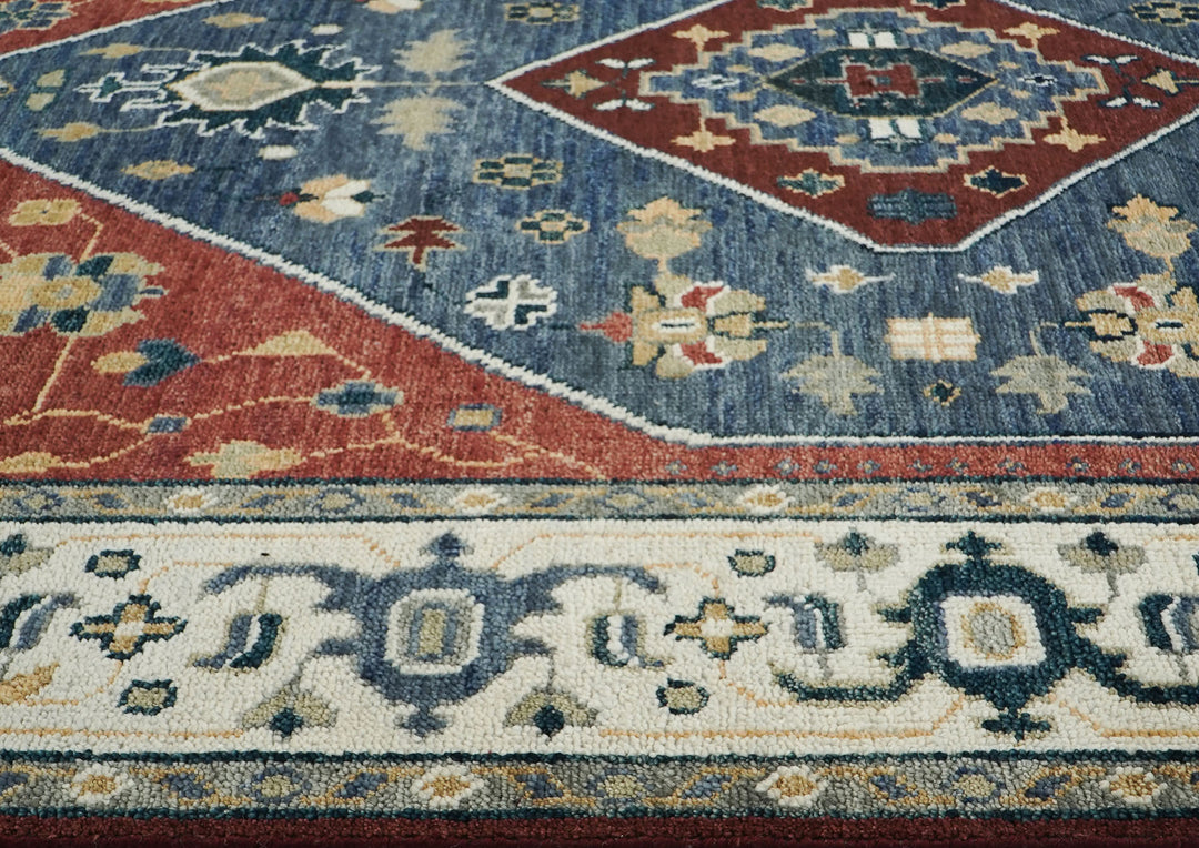 9x12 Blue, Burnt Orange, Brown Color Hand Knotted Oushak Wool Traditional Oriental Rug