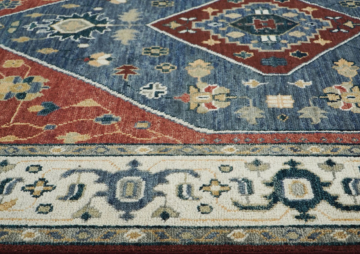 9x12 Blue, Burnt Orange, Brown Color Hand Knotted Oushak Wool Traditional Oriental Rug