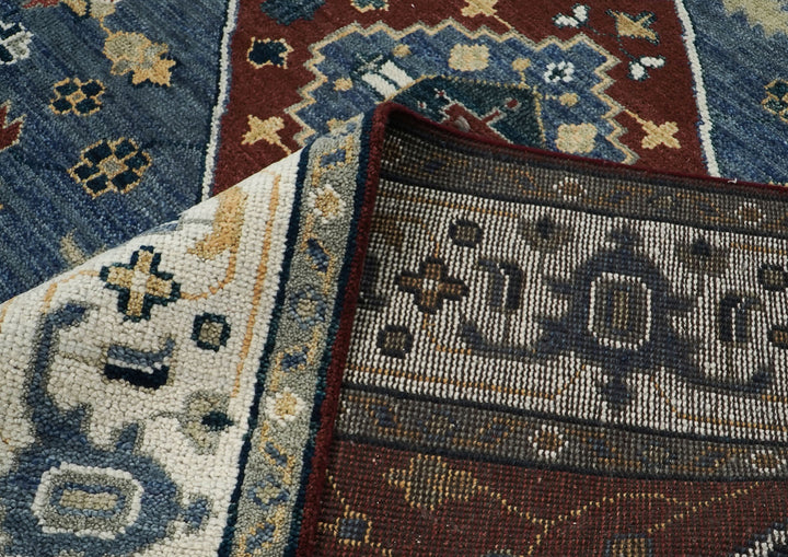 9x12 Blue, Burnt Orange, Brown Color Hand Knotted Oushak Wool Traditional Oriental Rug