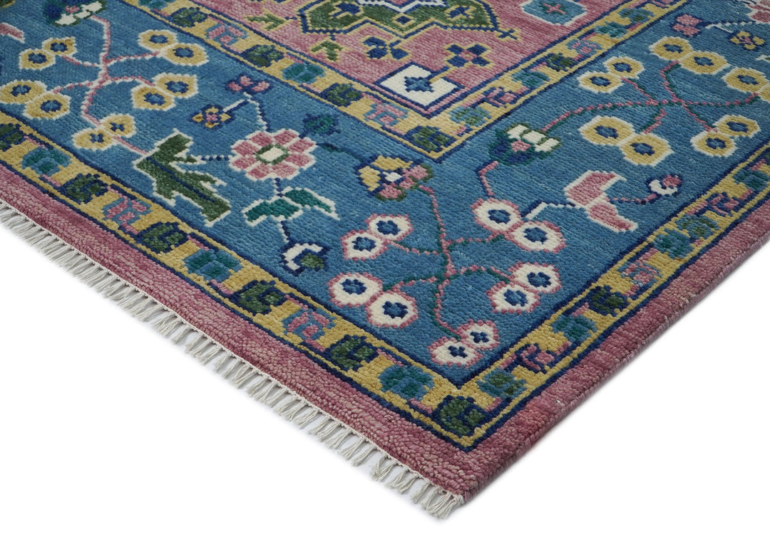 9x12 Pink, Blue, Ivory Color Hand Knotted Oushak Wool Arts and Crafts Oriental Rug