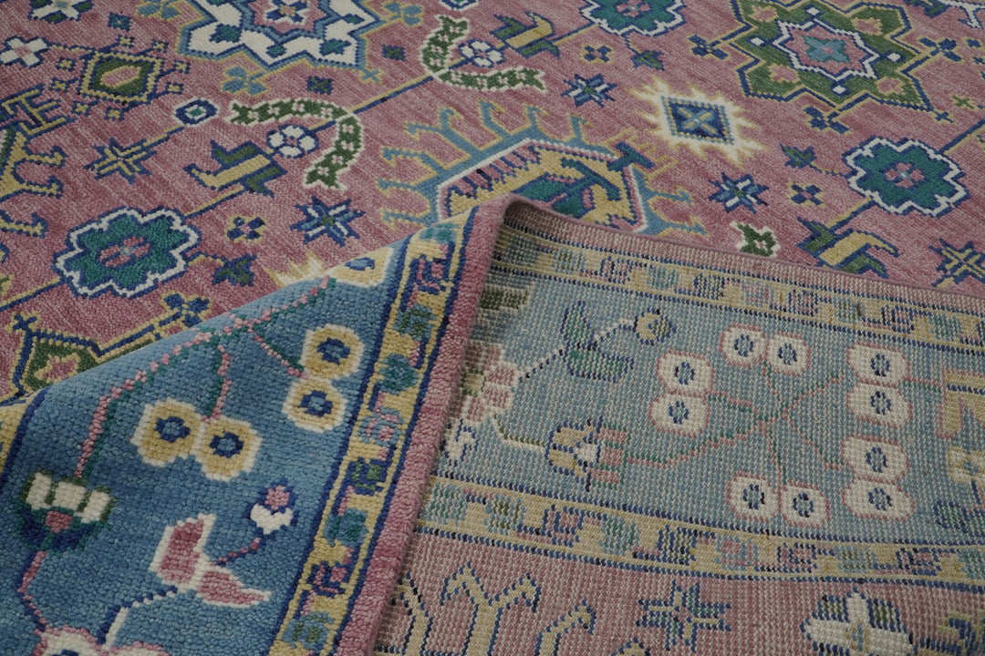 9x12 Pink, Blue, Ivory Color Hand Knotted Oushak Wool Arts and Crafts Oriental Rug