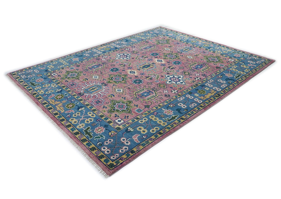 9x12 Pink, Blue, Ivory Color Hand Knotted Oushak Wool Arts and Crafts Oriental Rug