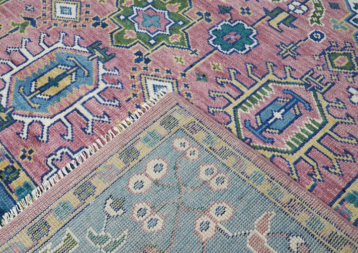 9x12 Pink, Blue, Ivory Color Hand Knotted Oushak Wool  Oriental Rug