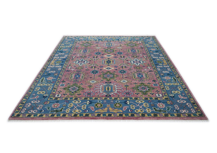 9x12 Pink, Blue, Ivory Color Hand Knotted Oushak Wool  Oriental Rug