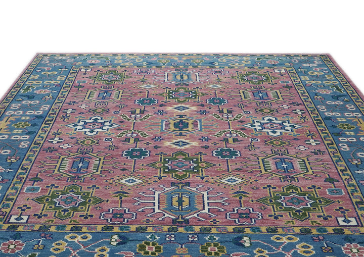 9x12 Pink, Blue, Ivory Color Hand Knotted Oushak Wool  Oriental Rug