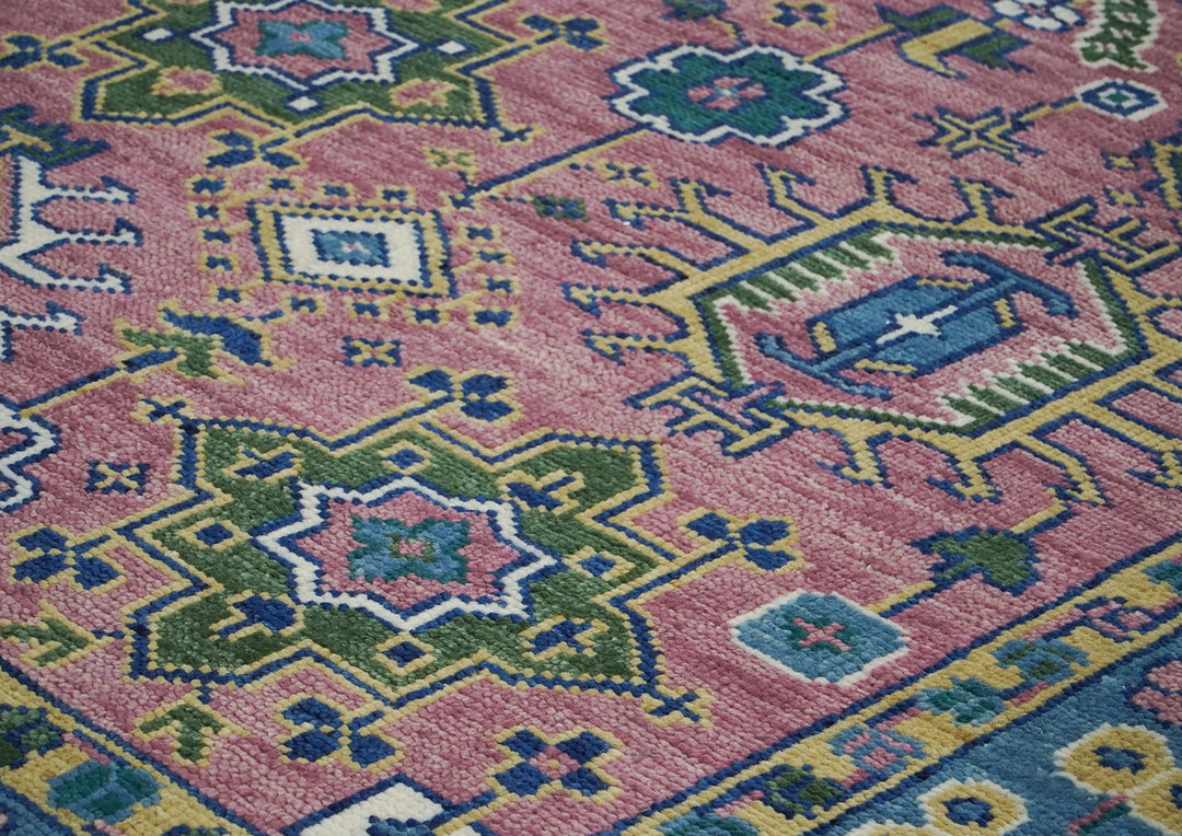 9x12 Pink, Blue, Ivory Color Hand Knotted Oushak Wool Arts and Crafts Oriental Rug