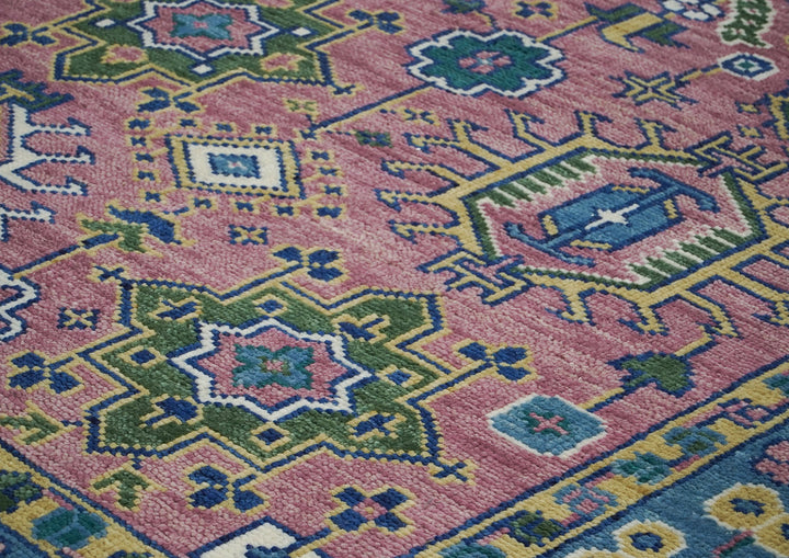 9x12 Pink, Blue, Ivory Color Hand Knotted Oushak Wool  Oriental Rug