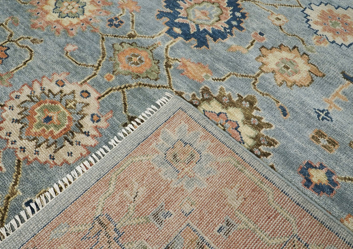 9x12 Slate, Blue, peach Color Hand Knotted Oushak Wool  Oriental Rug
