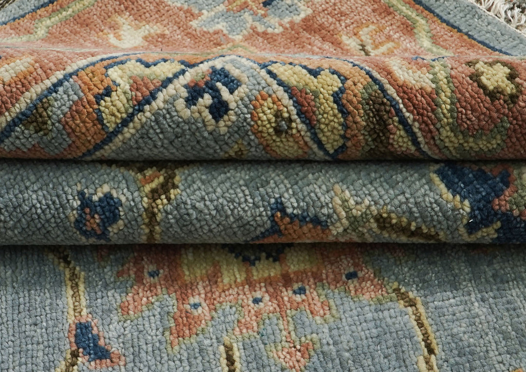 9x12 Slate, Blue, peach Color Hand Knotted Oushak Wool Arts and Crafts Oriental Rug