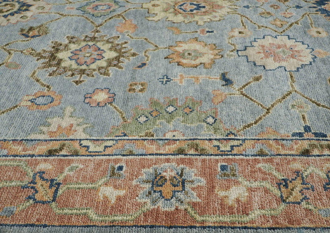 9x12 Slate, Blue, peach Color Hand Knotted Oushak Wool Arts and Crafts Oriental Rug