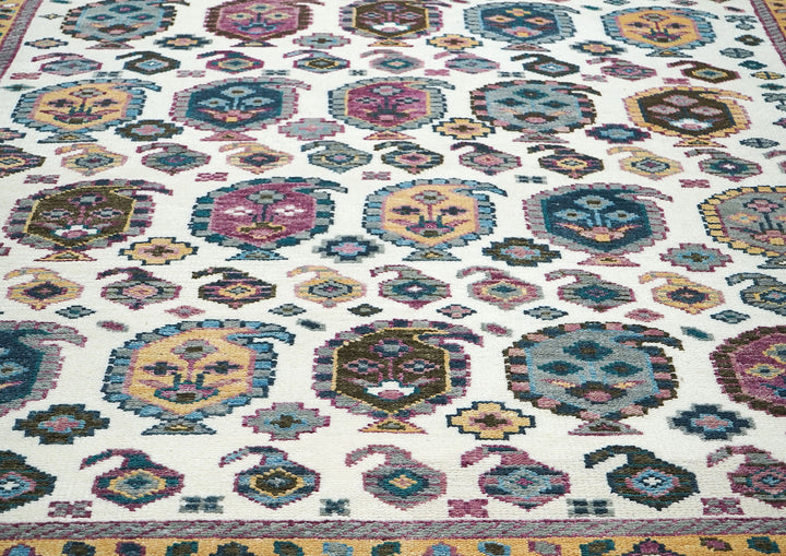 9x12 Gray, Ivory, Rose Color Hand Knotted Oushak Wool Traditional Oriental Rug