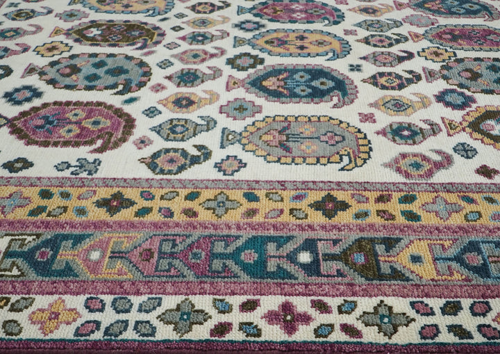 9x12 Gray, Ivory, Rose Color Hand Knotted Oushak Wool Traditional Oriental Rug