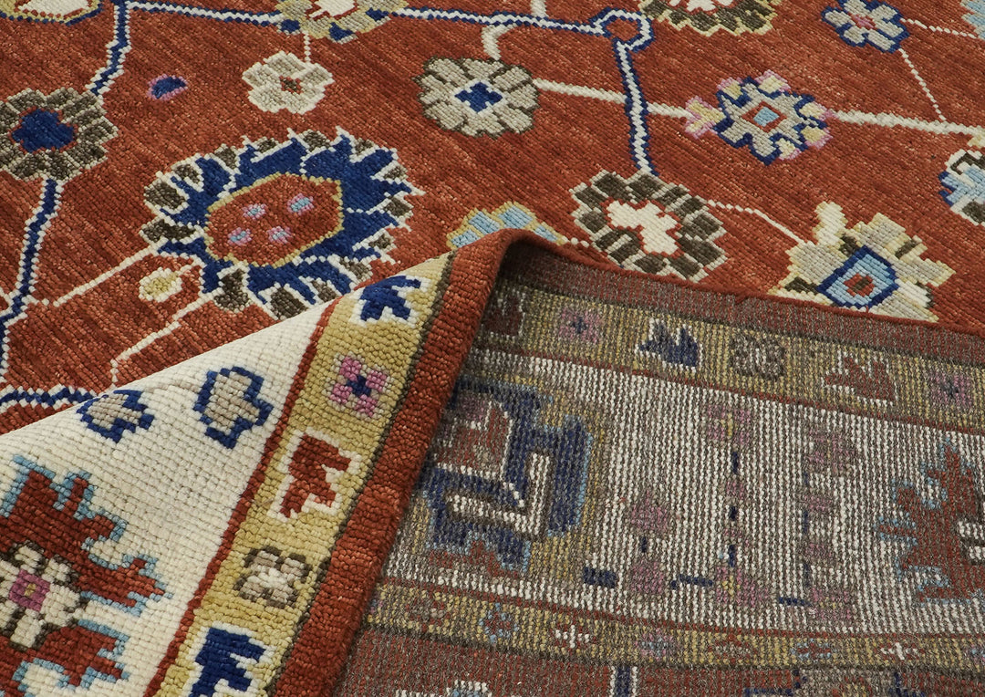 9x12 Burnt Orange, Beige, Tan Color Hand Knotted Oushak Wool Arts and Crafts Oriental Rug