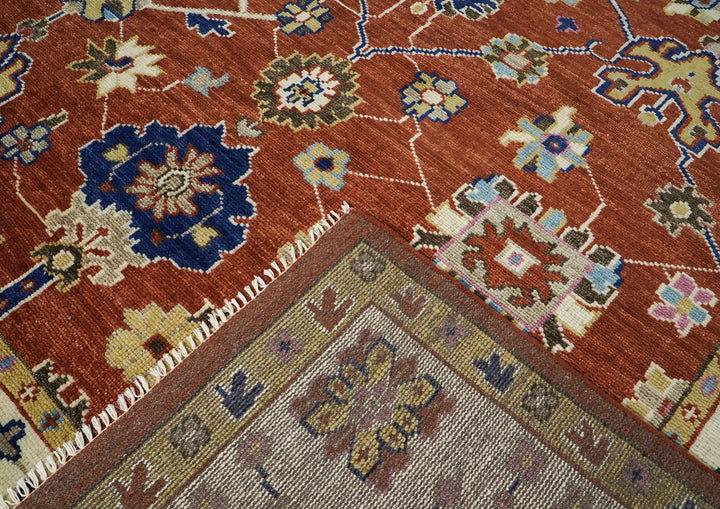 9x12 Burnt Orange, Beige, Tan Color Hand Knotted Oushak Wool Arts and Crafts Oriental Rug