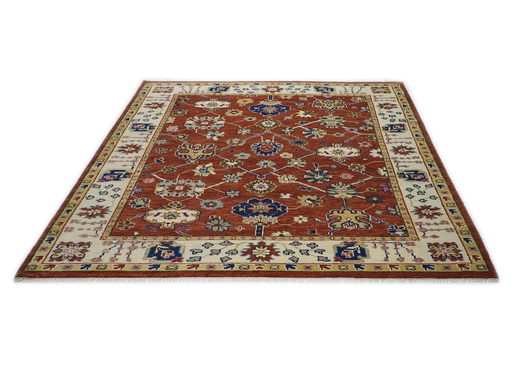 9x12 Burnt Orange, Beige, Tan Color Hand Knotted Oushak Wool Arts and Crafts Oriental Rug