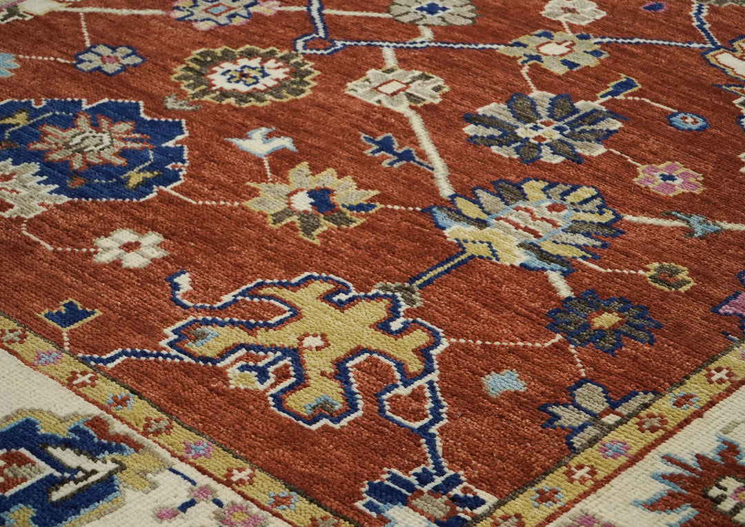 9x12 Burnt Orange, Beige, Tan Color Hand Knotted Oushak Wool Arts and Crafts Oriental Rug