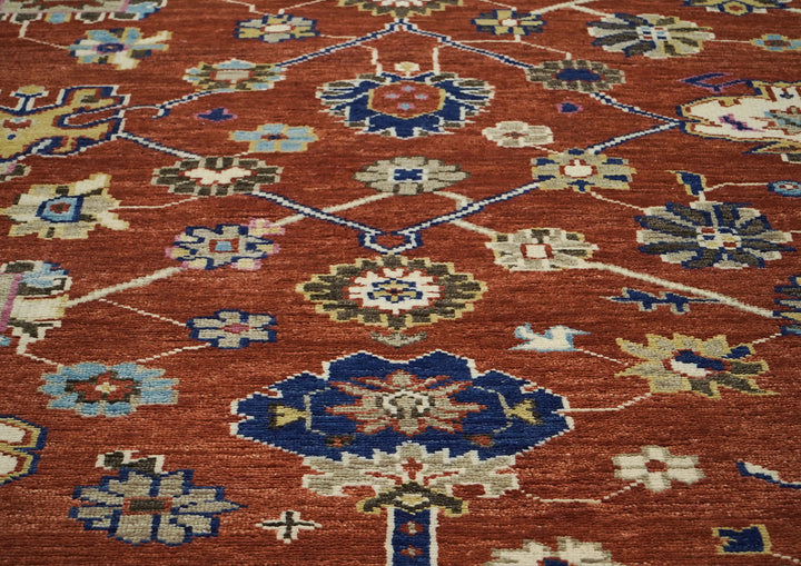 9x12 Burnt Orange, Beige, Tan Color Hand Knotted Oushak Wool Arts and Crafts Oriental Rug