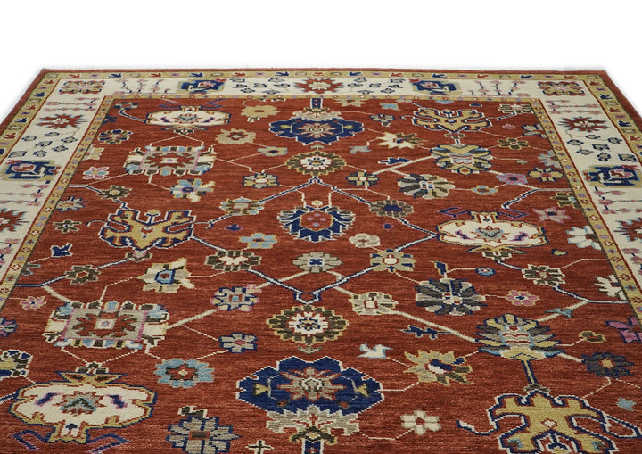 9x12 Burnt Orange, Beige, Tan Color Hand Knotted Oushak Wool Arts and Crafts Oriental Rug